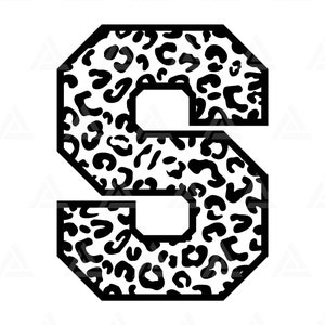 May include: Black and white letter S with a leopard print pattern.