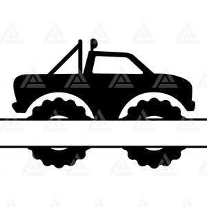 Monster Truck Split Monogramm Svg, Boy Truck Namensrahmen, Off Road Truck. Schnittdatei Cricut, Silhouette, Png Pdf Eps, Vektor, Schablone.