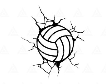 Voleibol Svg, Voleibol Png, Pared agrietada, Pared destrozada, Pared estrellada, Pelota de voleibol en la pared. Cortar archivo Cricut, silueta, vector.