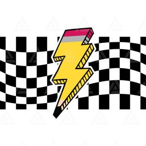 Crayon à carreaux foudre éclair Svg, crayon Png, clipart crayon, vie de l'enseignant, chemise de l'enseignant. Couper le fichier Cricut, Silhouette, Png Pdf, Vector.