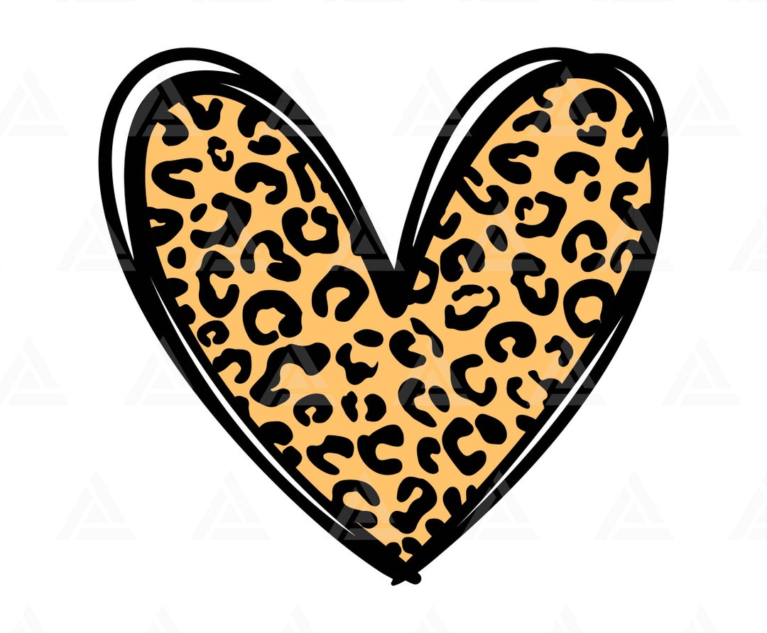 ヒョウのハート SVG、ヒョウ柄の手描きハート SVG、バレンタインデー