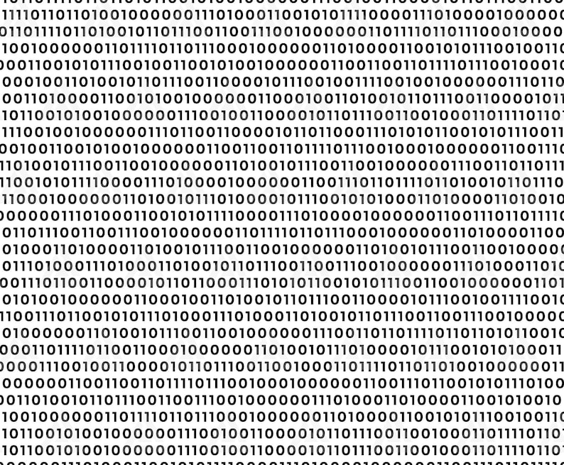 May include: A black and white image of a binary code pattern. The code is made up of 0s and 1s, which are arranged in a grid pattern.
