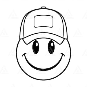 Happy Face Svg, Svg de casquette de baseball, des cliparts Happy Face, rétro Happy Face PNG, Good Vibes Only. Couper le fichier Cricut, Silhouette, Png Pdf, Vector.