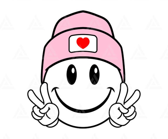 Happy Face Pink Beanie Svg, Peace Sign Svg, Happy Face Clipart
