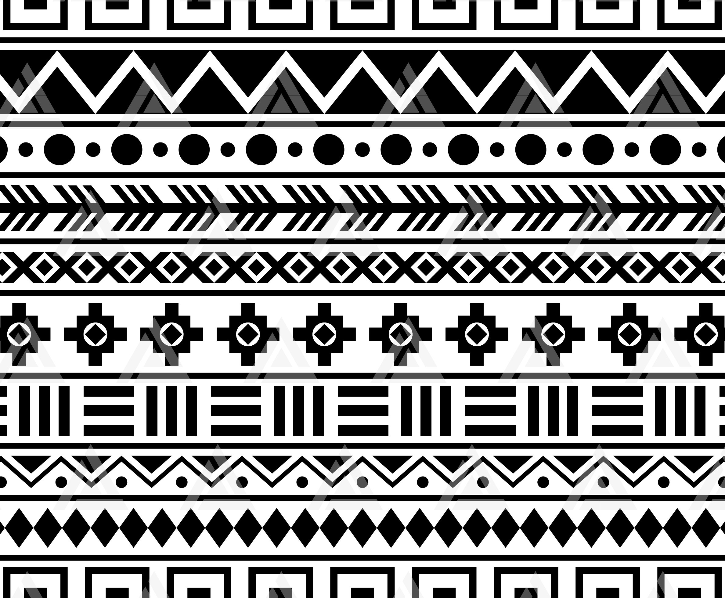 Black-White, aztec ethnic patterns, Digital Scrapbook Paper By Floraaplus