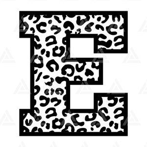 Leopard E Letter Monogram Svg, Cheetah E Letter Svg, Leopard Font Alphabet Svg. Cut File Cricut, Silhouette, Png Pdf Eps, Vector