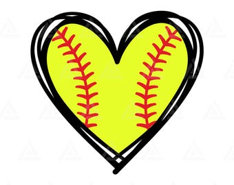 Softball Heart Svg, Softball Png, Red Stitch, Softball Cheer Mom Shirt, Doodle Heart. Cut File Cricut, Silhouette, Png Pdf, Vector.