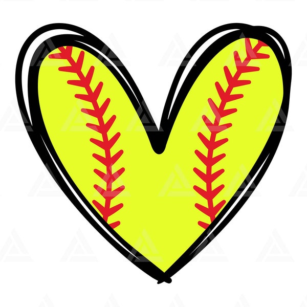 Softball Heart Svg, Baseball Svg, Red Stitch, Softball Cheer Mom Shirt, Doodle Heart. Cut File Cricut, Silhouette, Png Pdf, Vector.