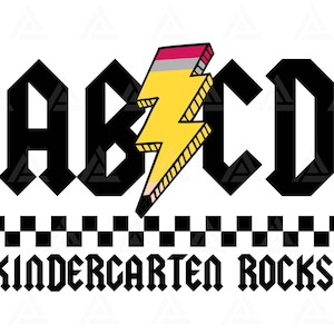 Professor ABCD Svg, Kindergarten Rocks Png, Lápis Lightning Bolt, Primeiro dia de aula, Volta às aulas, Camiseta de professor. Arquivo de corte Cricut, Vetor.