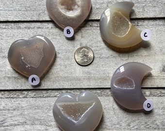 Druzy Agate Heart or Moon