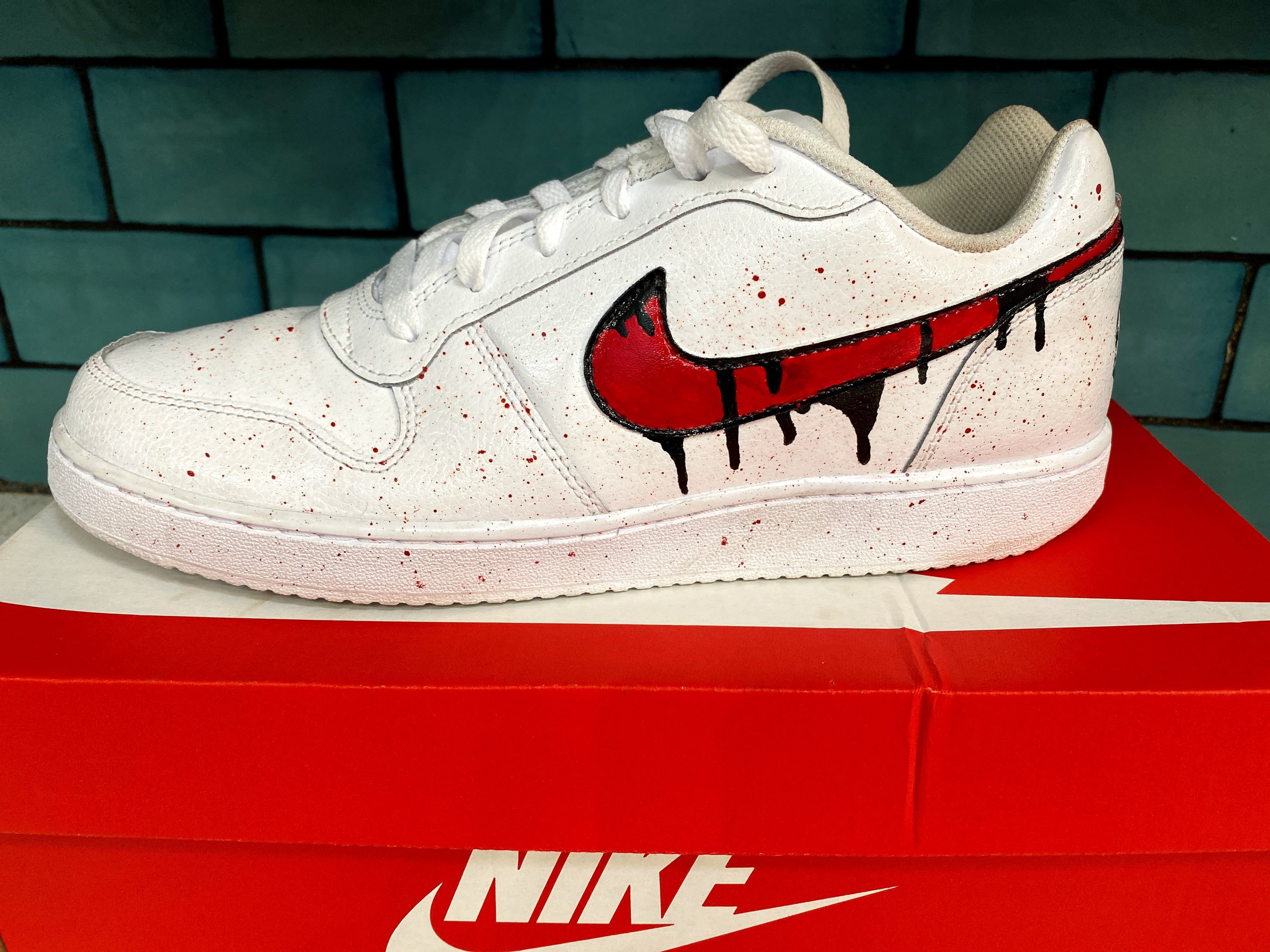 Nike Air Force 1 Low Red Black Paint Drip Custom NWT -  Finland