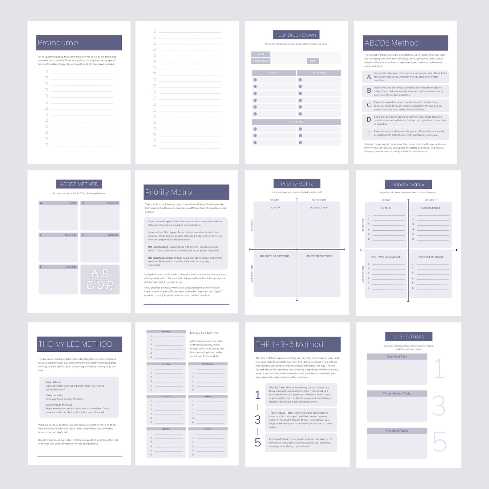 Task Prioritization Worksheet Bundle: ABCDE, Matrix, Ivy Lee, 1-3-5 ...