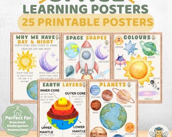 Space Learning Posters | 25 Printable Space Posters | Preschool, Kindergarten, Homeschool Science | Educational Classroom Decor