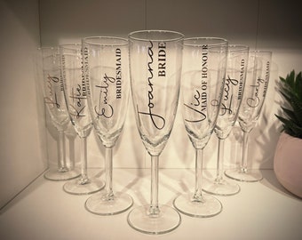 Bridal Party Wine Glasses, Champagne Glass | Champagne Flute |Bridesmaid, Bride, Maid of Honour, Mother of the Bride, Full Glass