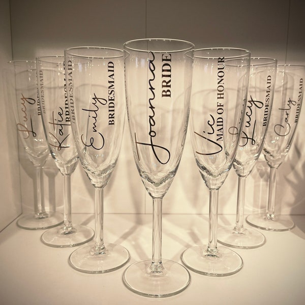 Verres à vin de fête nuptiale, verre à champagne | Flûte à champagne | Demoiselle d'honneur, mariée, demoiselle d'honneur, mère de la mariée, verre plein