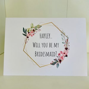 Will You Be My Bridesmaid Card & Envelope/ different roles available. Personalised Card