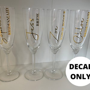 DECAL Bridal Party Wine Glasses, Champagne Flutes, Bridesmaid, Bride, Maid of Honour, Mother of the Bride, Decal Sticker Only