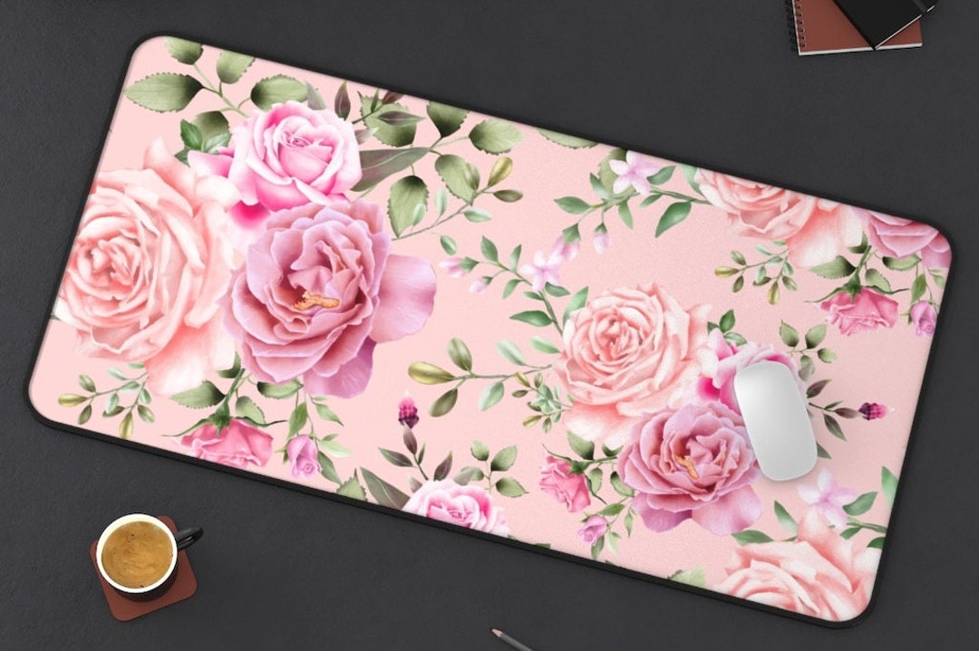 Pretty Pink Desk Mat Floral Rose Pink Rose Desk Mat Large Etsy