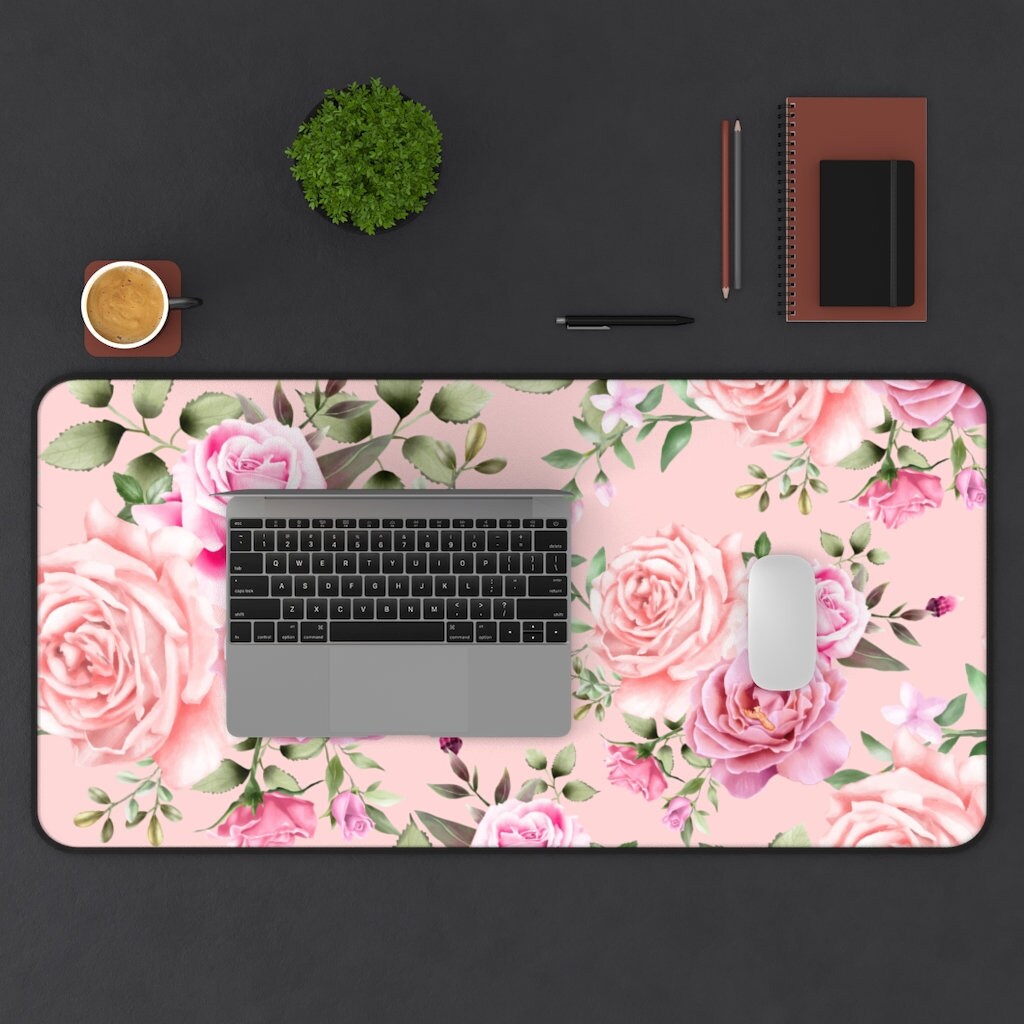 Pretty Pink Desk Mat Floral Rose Pink Rose Desk Mat Large Etsy