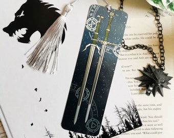 Witcher Swords Metal Bookmark | Aluminium Bookmark | Geralt | Wild Hunt | Tassel | Bookish Reader Gift