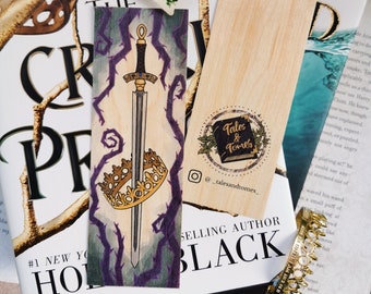 The Cruel Prince Woodmark | Folk & Air | YA Fantasy | Bookmark | Bookmarks | Illustrated | Wooden Bookmark | Crown | Sword