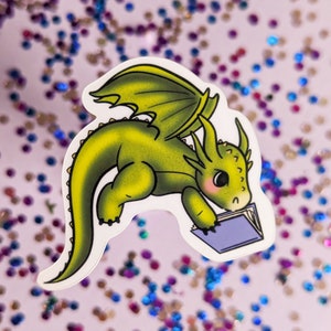 かわいいリーダードラゴンビニールステッカー | ドラゴン読書仲間デザイン 2 | Kindle 電子書籍リーダーステッカー