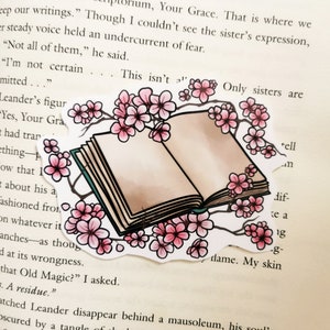 Cherry Blossom Book Waterproof Vinyl Sticker | Spring Flowers | Water bottle | Journal