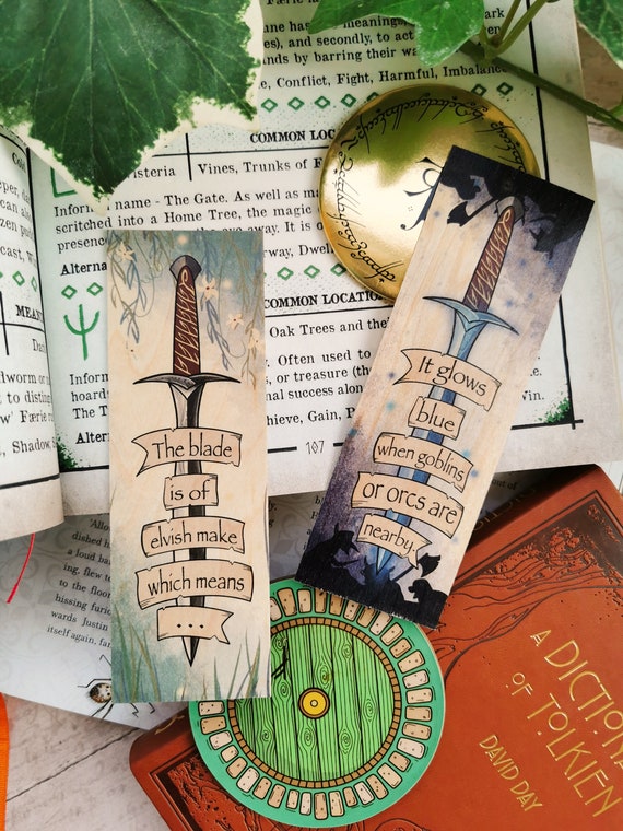 Hobbit Sting Sword Woodmark LOTR Bookmark Bookmarks Illustrated  Double-sided Bookish Gift Librarian Gifts Lord of the Rings 