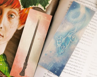 Wand & Jack Russell Spell Woodmark | Bookmark | Bookmarks | Illustrated | Double-Sided | Bookish Gift | Librarian Gifts | wizard | wand