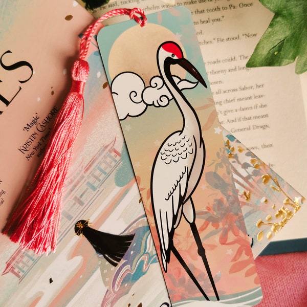 Crane Metalmark | Aluminium Luxury Bookmark | Pink Tassel | Bookish Gifts