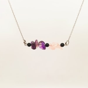 Amethyst, rose quartz and obsidian crystal necklace, Self-Love Promoting Empath protection necklace