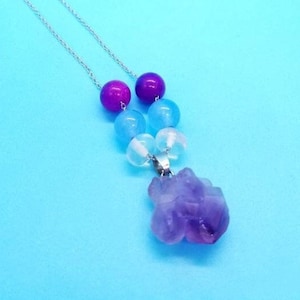 Empath Strength Calming Energy Necklace with rough cut amethyst charm with gemstone accents Purple dyed sugilite, blue agate, and moonstone