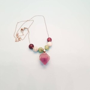 Empath Strength Calming Energy Necklace with rough cut amethyst charm with gemstone accents lepidolite, aquamarine, and green aventurine