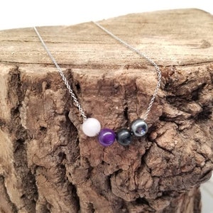 Self-Love Empath protection necklace rose quartz, amethyst, black tourmaline, hematite crystals on 18 inch minimalist necklace, boho hippie