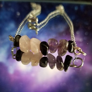 Self-Love Promoting Empath protection necklace Amethyst, rose quartz and obsidian bar necklace, boho, hippie, minimalist necklace gift