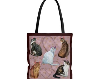 Katzenrassen Einkaufstasche, Herzen und Schmetterlinge, Geschenk für Tierliebhaber