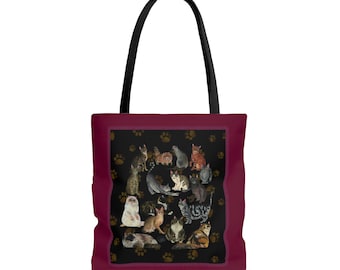Cat Breeds Tote Bag, All Over Print Kitty Purse, Cat Lover Gift