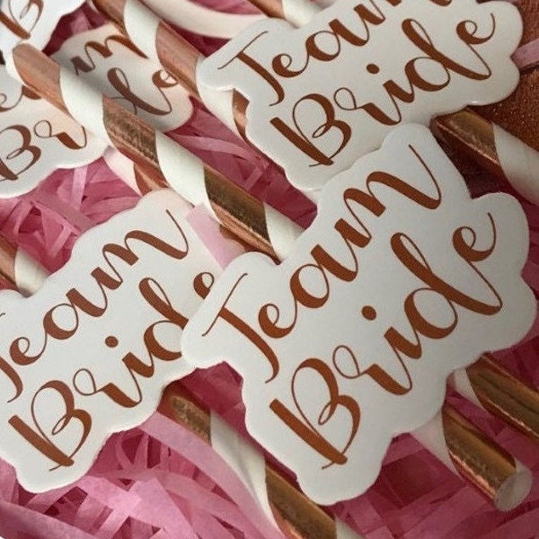 Team Bride Drinking Straws - Rose Gold and White - Hen Party - Bridal Party - Party Favours