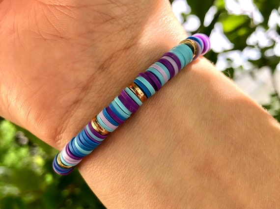 Thin Glass Beaded Stretch Bracelet, Cool Rainbow 1 Bracelet