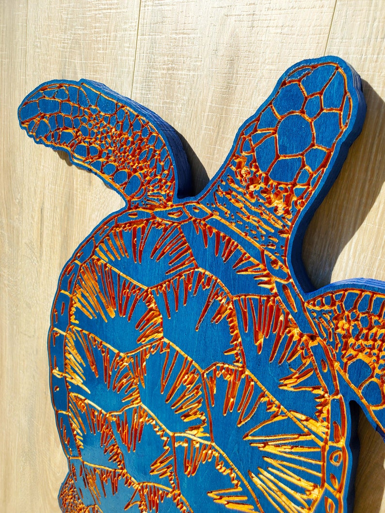 Sea Turtle Wood Carving Wall Art Decoration Marine Blue. BABY Etsy