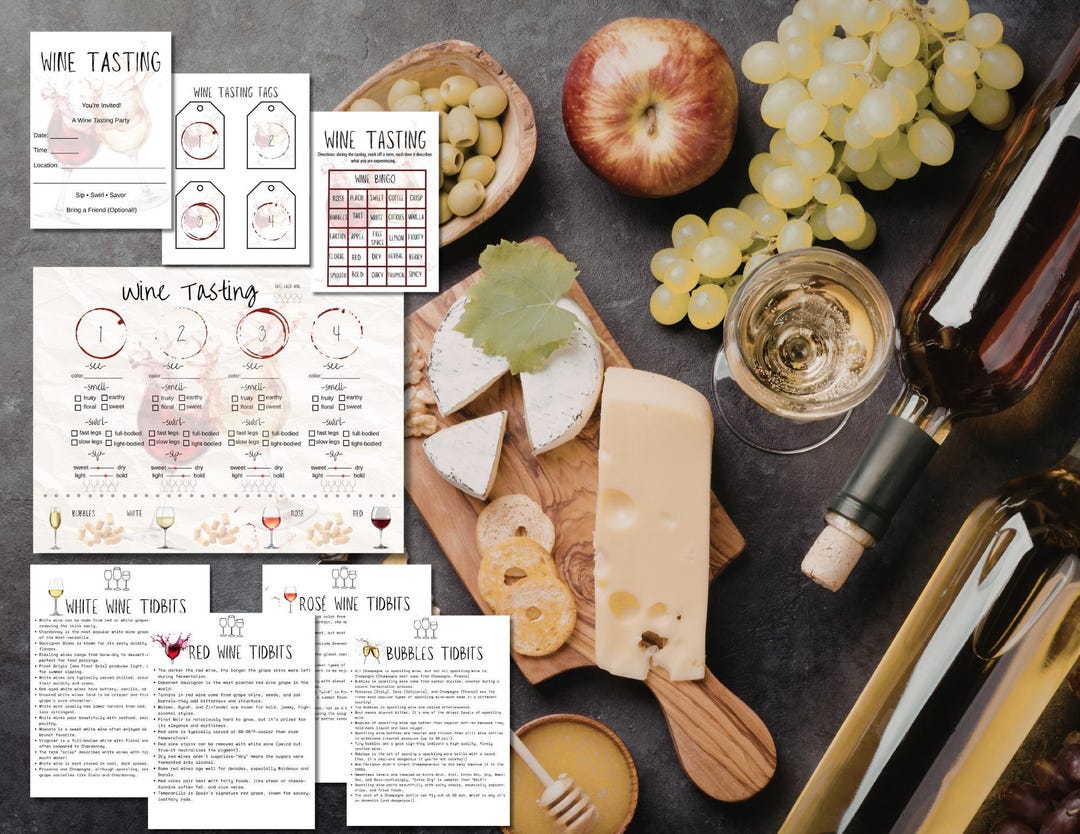 Wine Tasting Placemat: Printable Wine Party Game Activity Set (digital ...