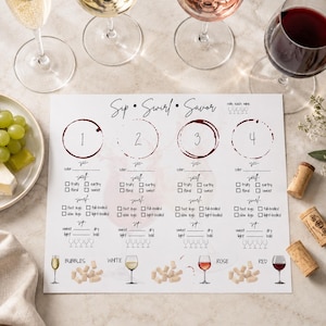 All Occasions Printable Wine Tasting Mat Bridal Shower Wine Rating Score Sheet Girls Wine Night Placemat Party Activity Digital Download