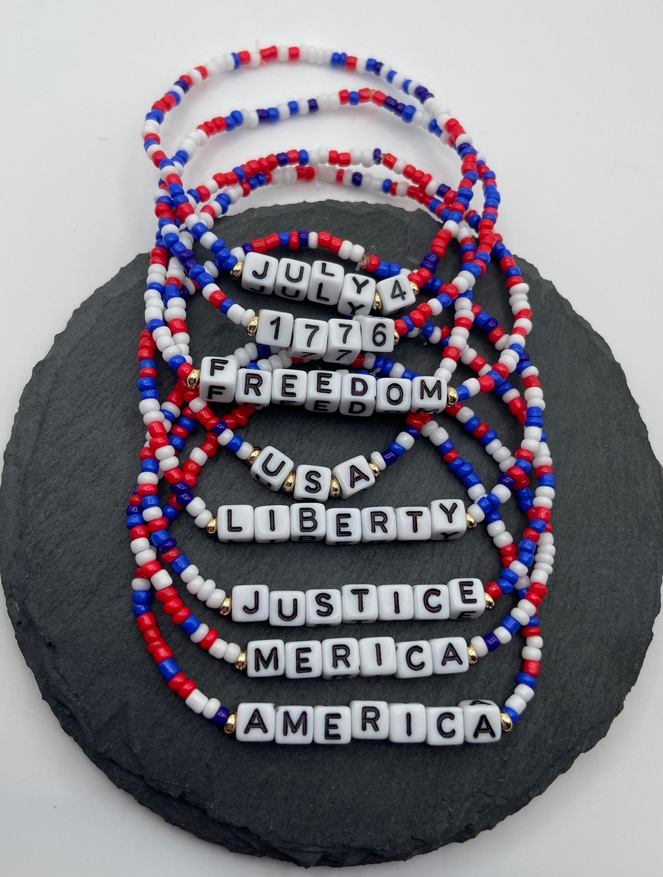Bracciale con perline del quarto luglio / Braccialetto rosso, bianco e blu USA - Italia