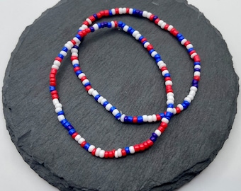 July 4th Beaded Bracelet Stack | Red White Blue Jewelry | Patriotic Gift | America Bracelet | July 4th Jewelry | July 4th Accesories