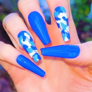 Blue Camo Press On Nails/Camouflage Nails/Blue Press On Nails/Camouflage Press on Nails/Camo Press on Nails/Camo Nails/Blue Nails
