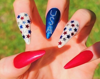 USA 4th of July Press on Nails/Red, White & Blue Press on Nails/Patriotic Press on Nails/Fourth of July Press on Nails/USA Press on Nails