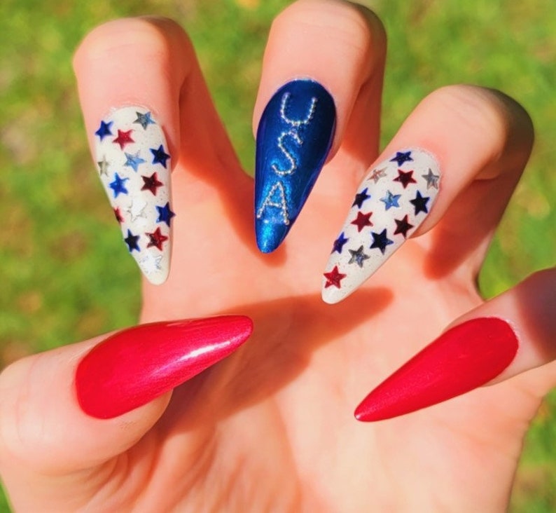 USA 4th of July Press on Nails/Red, White & Blue Press on Nails/Patriotic Press on Nails/Fourth of July Press on Nails/USA Press on Nails image 1