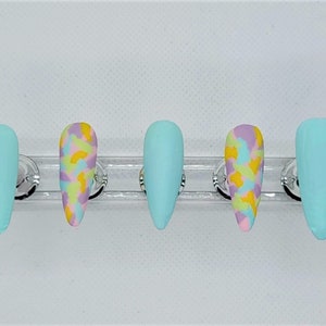 Matte Pastel Camo Press on Nails/Camouflage Press on Nails/Blue Press on Nails/Spring Press on Nails/Easter Press on Nails/Easter Nails/Camo