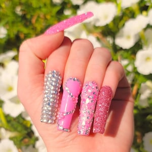 Pink Sparkly Press on Nails/Pink Sparkly Nails/Pink Press on Nails/Pink Nails/Pink Glittery Press on Nails/Pink Glittery Nails/Sparkly Nails