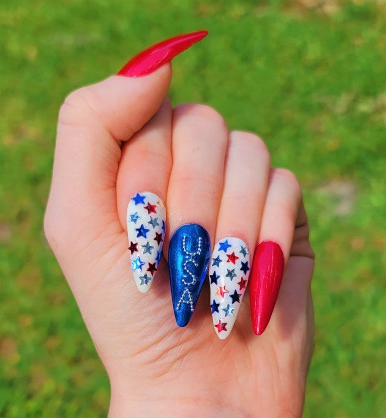 USA 4th of July Press on Nails/Red, White & Blue Press on Nails/Patriotic Press on Nails/Fourth of July Press on Nails/USA Press on Nails image 4